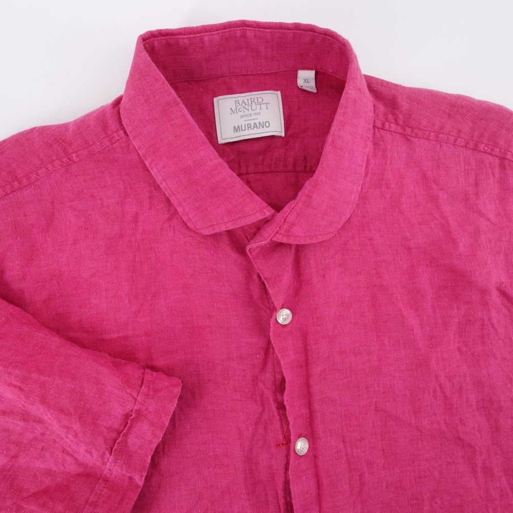 Murano Baird McNutt Linen Button Down Shirt Fuchsia Pink Short Sleeve Mens XL